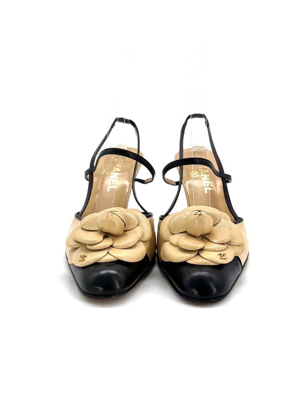 Chanel Vintage Camellia Flower CC Logo Cap Toe Slingback Pumps 38 - Picture 2 of 9